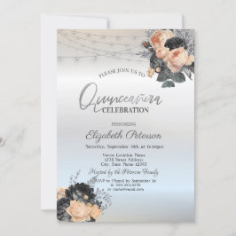 Convite Luzes de Cordão de Rosas Laranja Prata Quinceanera