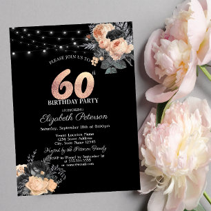 Convite Luzes de Cordão de Rosas Laranja Preto Aniversário