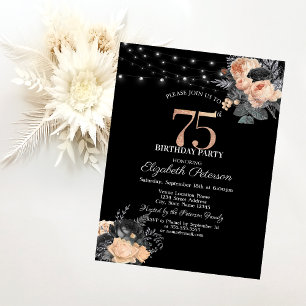 Convite Luzes de Cordão de Rosas Laranjas Preto Aniversári