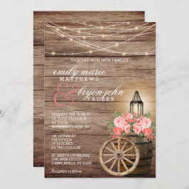 Convite Luzes de cordas, Coral de madeira e flores de cora