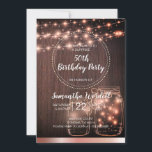 Convite Luzes de Cordas de 50 Aniversário Rustic<br><div class="desc">Convite de aniversário russo 50º com luzes de cordas,  fundo de madeira de vidro mason jar e tom de rosa com fita metálica de ouro rosa. Personalize este convite para qualquer idade. Estilo russo do país.</div>