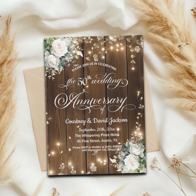 Convite Luzes de Cordas Russas do 50º Aniversário de Casam (Criador carregado)