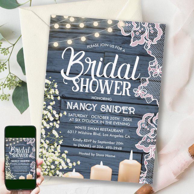 Convite Luzes de cordas russas e Marinho azul de rendas (Criador carregado)