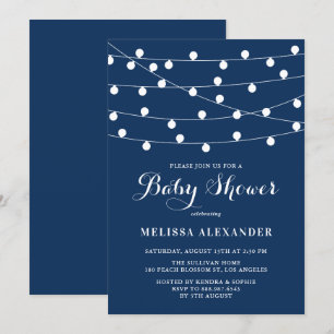 Convite Luzes de cordas russas Marinho Chá de fraldas azu