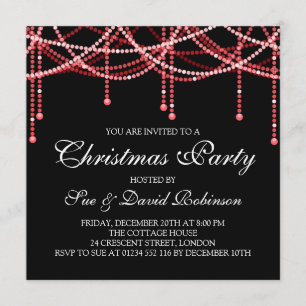 Convite Luzes de Cordas Vermelhas do Partido do Natal Eleg