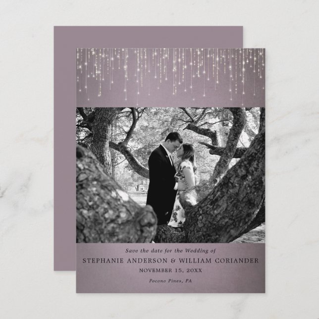 Convite Luzes de Espumação Foto Mauve Salvar Data (Frente/Verso)