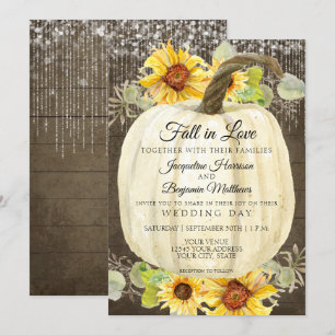 Convite Luzes de Fada Florais de Girassol Rústico Abóbora 