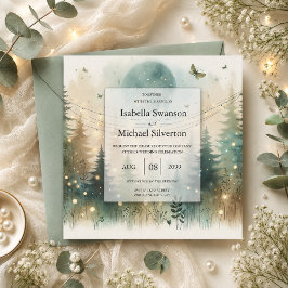 Convite Luzes de Fadas para Casamento na Floresta de Pinhe