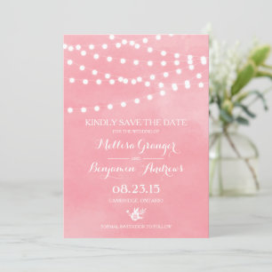 Convite Luzes de Fadas Rosa Watercolor Save the Date Casam