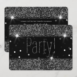 Convite Luzes de Festa com Brilho Preto e Prateado