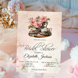 Convite Luzes de festa de chá floral vintage para chá de n