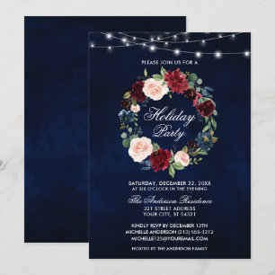 Convite Luzes de Festa de Férias Florais em Aquarela Elega