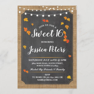 Convite Luzes de Giz do Partido Rustic Sweet 16 Fall Chalk