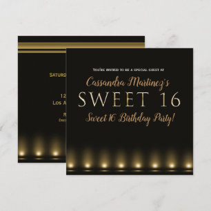 Convite Luzes de Hollywood Tipografia Dourada Festa Sweet