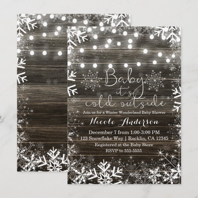 Convite Luzes de Inverno & Flocos de Neve ChÃ¡ de BebÃª RÃ (Frente/Verso)