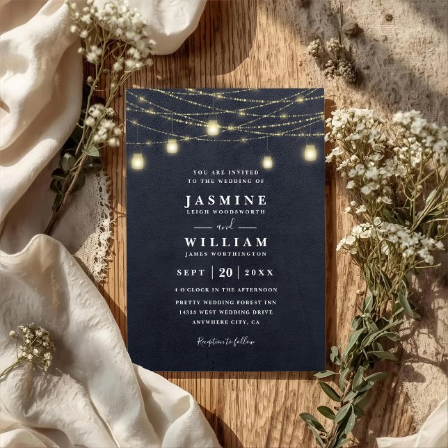 Convite Luzes de Jarro de Mason Brilhante Casamento Rústic (Criador carregado)