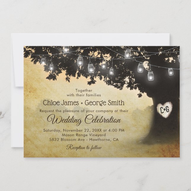 Convite Luzes de Jarro de Pedra com Carvalho Rústico Vinta (Frente)