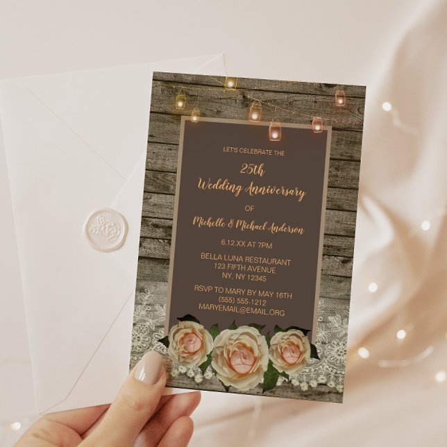 Convite Luzes de Jarro de Pedra com Renda Rosa Rústica 25º (Criador carregado)