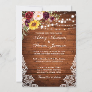 Convite Luzes de Madeira de Casamento Russo Lace Aquarela