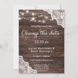 Convite Luzes de Madeira, Renda e Cordão Mudam a Data