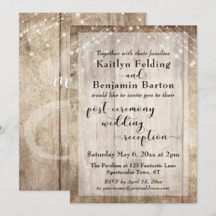 Convite Luzes de Madeira Rústica após Cerimônia Recepção d