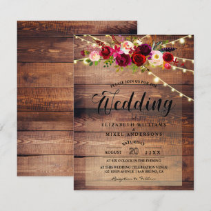 Convite Luzes de madeira rustica e Casamento Floral de Bor