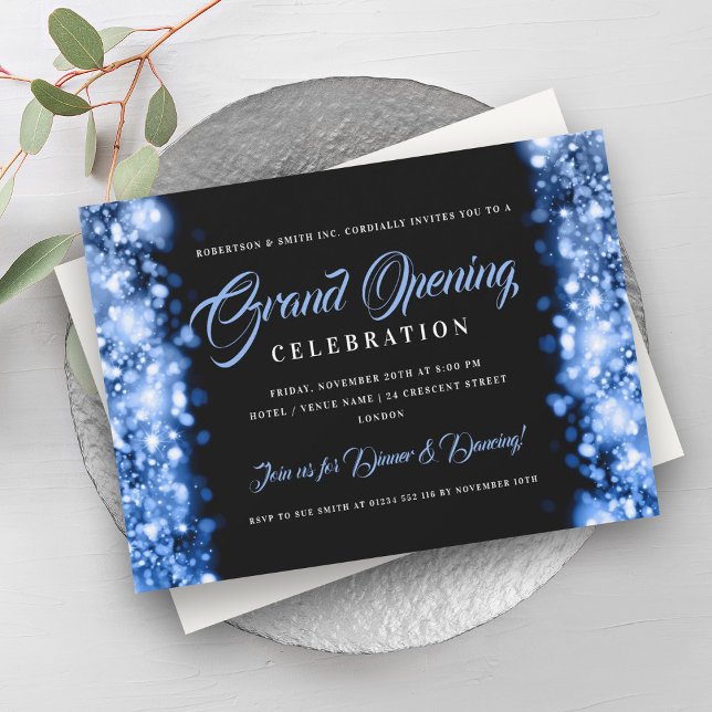 Convite Luzes de Marinho de grande abertura corporativa (Formal Corporate Grand Opening Navy Lights Invitation)