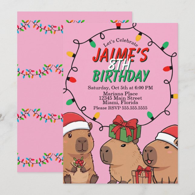 Convite Luzes de Natal de Aniversário de Capivara (Frente/Verso)
