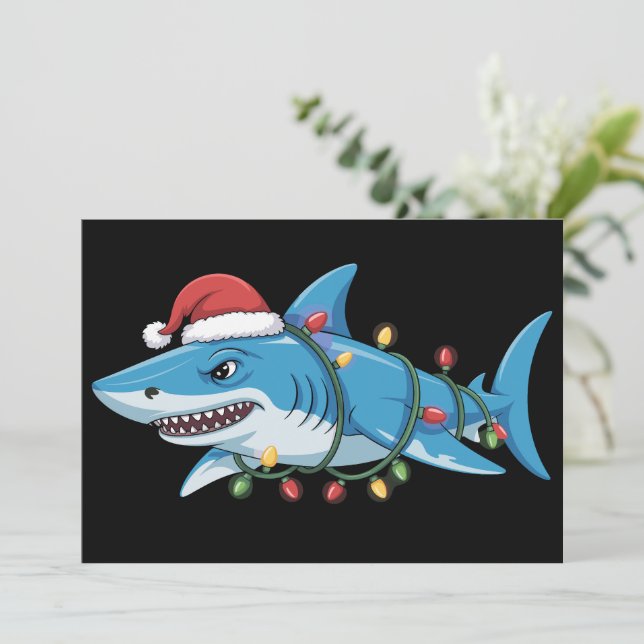 Convite Luzes de Natal de Tubarão do Papai Noel Árvore de  (Em pé/Frente)