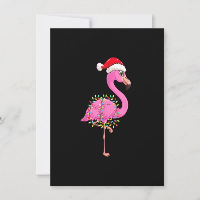 Convite Luzes de Natal Flamingo Vestindo o Chapéu do Xmas  (Frente)