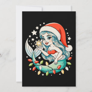 Convite Luzes de Natal Sereia Chapéu do Papai Noel Xmas Vi