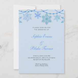 Convite Luzes de Pé Azul e Flocos de Neve Casamento Azul