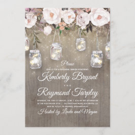 Convite Luzes de Pote de Mason Florais Rústicas Jantar de