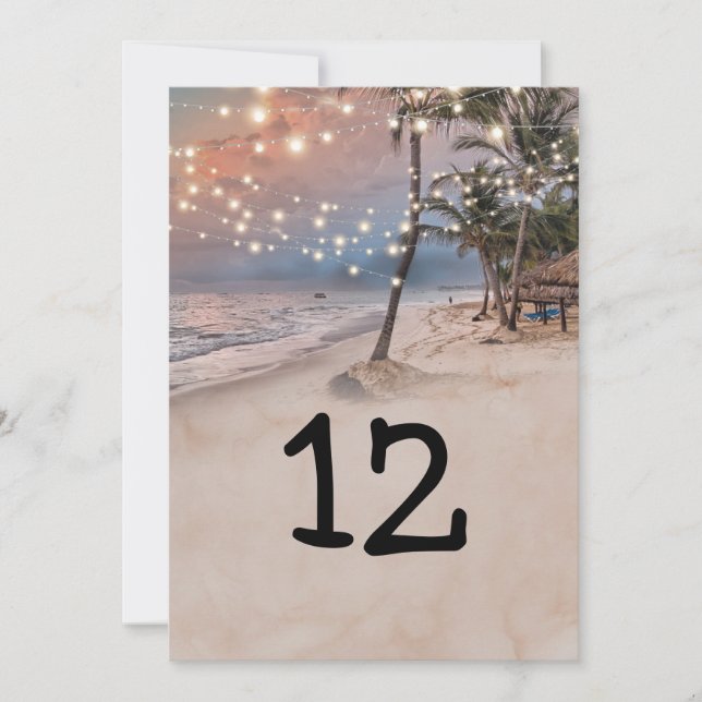 Convite Luzes de Praia Tropical Número de Mesa 5x7 (Frente)