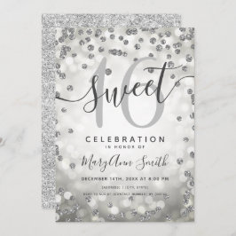 Convite Luzes de Prata Brilhantes Confetti 16º Aniversário