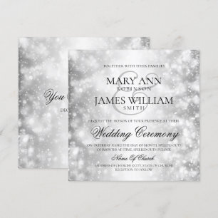 Convite Luzes de Shimmer Silver de Casamento Elegante