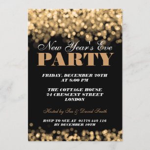 Convite Luzes de Shimmering Douradas da Véspera de ano nov