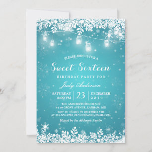 Convite Luzes de Snowflake de 16 Turquesas de inverno Doce