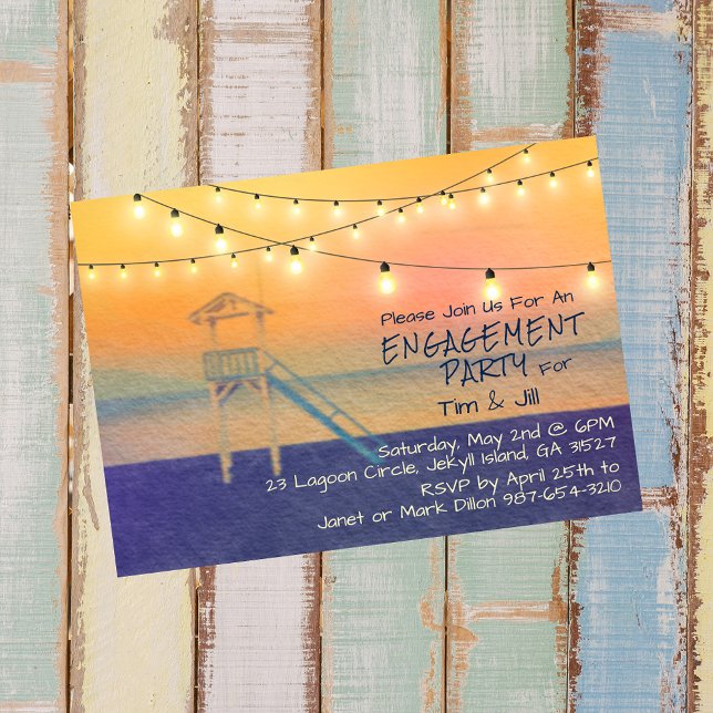 Convite Luzes de String de Aquarela da Praia (Criador carregado)