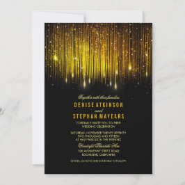 Convite Luzes de String de Casamento Preto e Dourado Convi