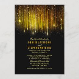 Convite Luzes de String de Casamento Preto e Dourado Convi