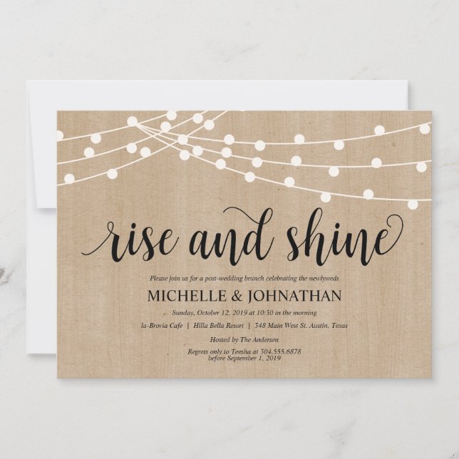 Convite Luzes de String Rustic Postam Brunch de Casamento (Frente)
