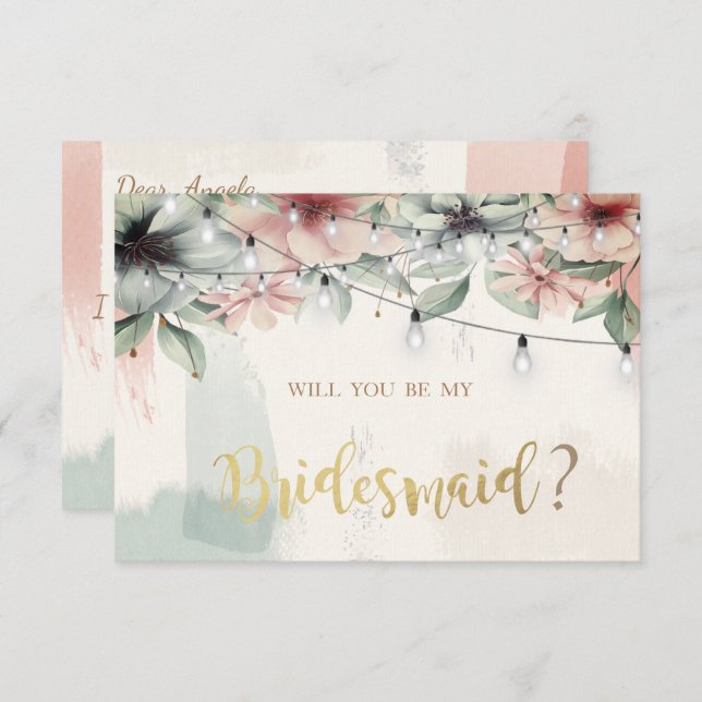 Convite Luzes de String,Traço de Pincel,Placa de Bridesmai (Frente/Verso)