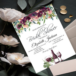 Convite Luzes de Taça de Vinho Rosas Borgonha Chuveiro de