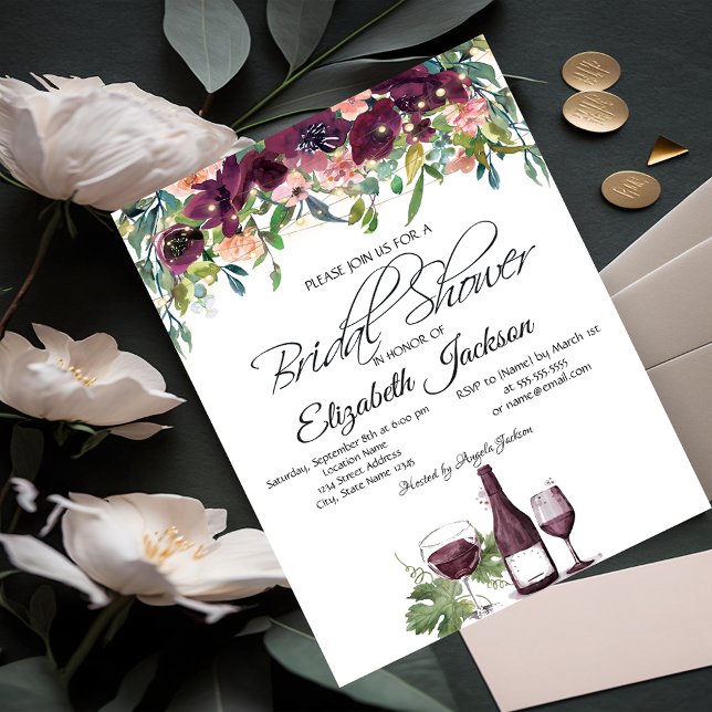 Convite Luzes de Taça de Vinho Rosas Borgonha Chuveiro de  (Criador carregado)
