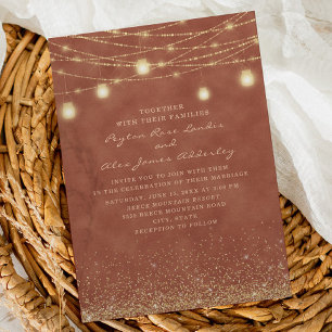 Convite Luzes de Terracota Dourado Casamento Brilho