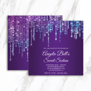 Convite Luzes de Unicórnio Brilhante Roxo Real Sweet Sixte