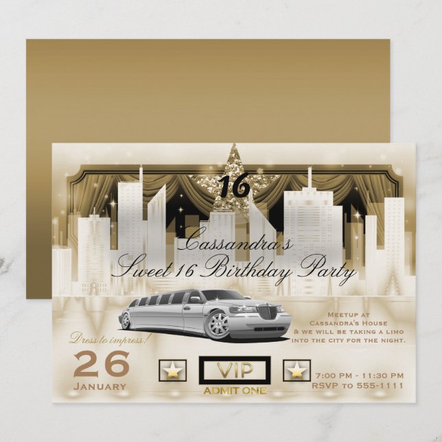 Convite Luzes Douradas da cidade branca Luzes noturnas Lim (Frente/Verso)