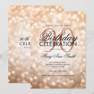 Convite Luzes Douradas de 90 de Aniversário do Elegente