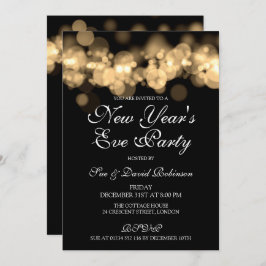 Convite Luzes Douradas de Bokeh do Partido da Véspera de A